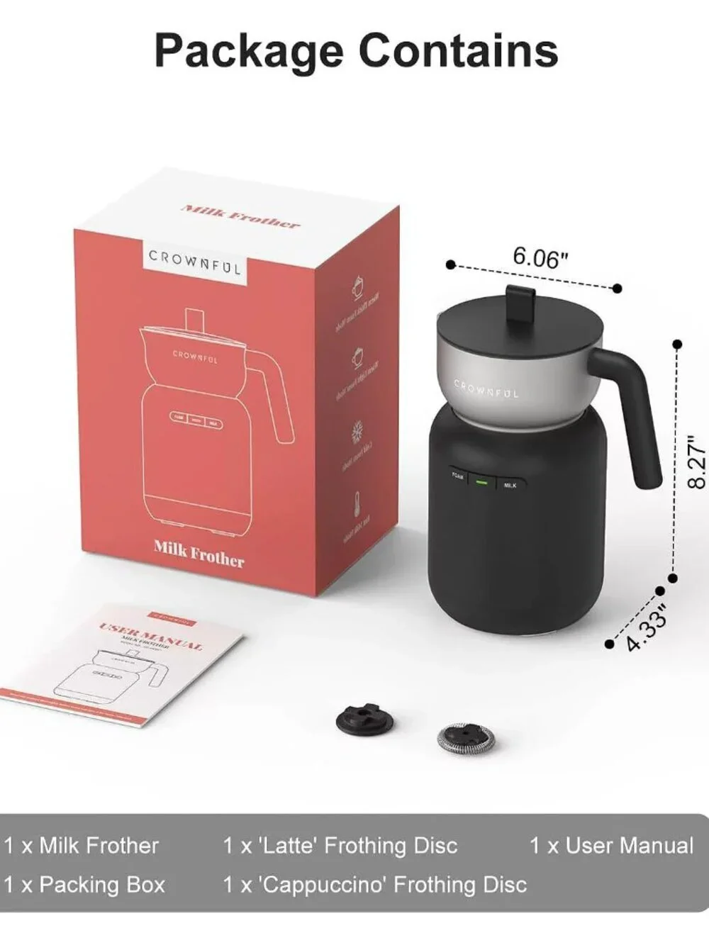 CROWNFUL Milk Frother, Electric 5-in-1 | New in Box